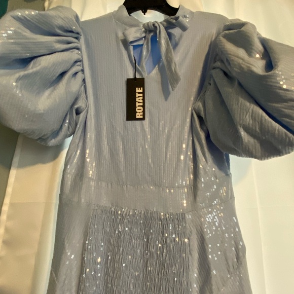 Blue Square Neck Puff Sleeve Midi Dress for Cocktail Events ROTATE - Picture 6 of 6